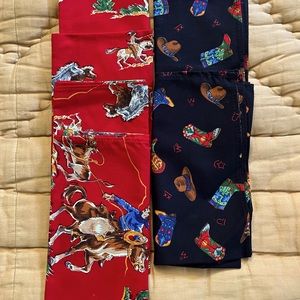Cotton table napkins Western print. Cowboys - Rodeo and Boots. 4 Red 2 black NEW